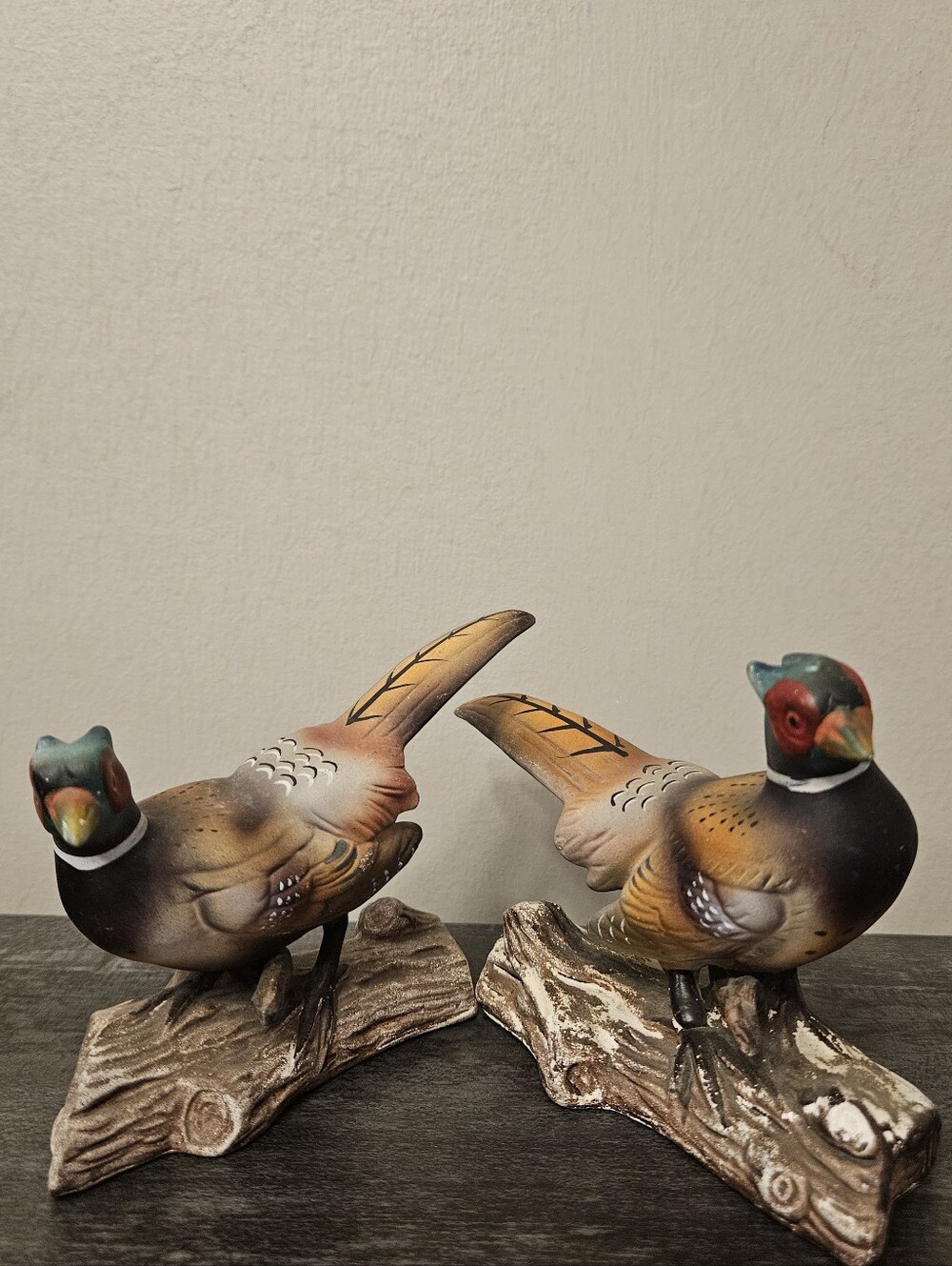 Vtg MCM Enesco Porcelain Ring-Necked Pheasant Figurine Set Of 2 - Made in Japan